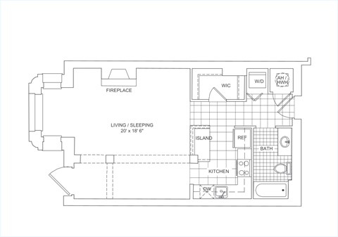 Floor plan for studio, 1 bath, 754 sqft